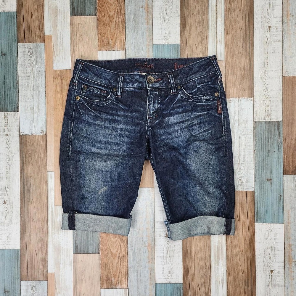 Silver Jeans Women's Dark Denim Shorts - Toni Rolled Cuffs Sz 27